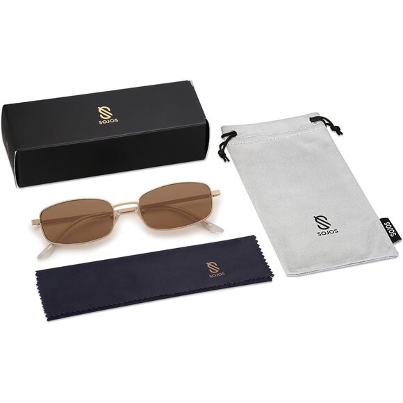 ✨Women\'s Brown Small Narrow Rectangle Sunglasses Retro Skinny Sunnies Eyewear main image 6